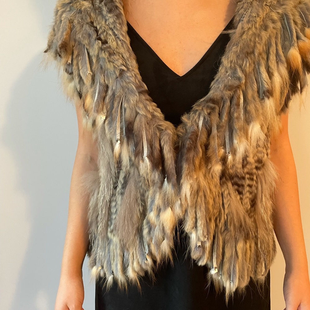 Linda Richards hooded fur vest in size S
